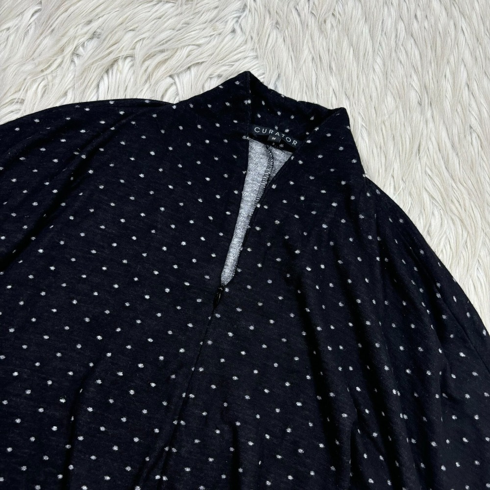 Curator Women's M Black White Zip Neck Polka Dot Knit A-Line Dress - Picture 4 of 7